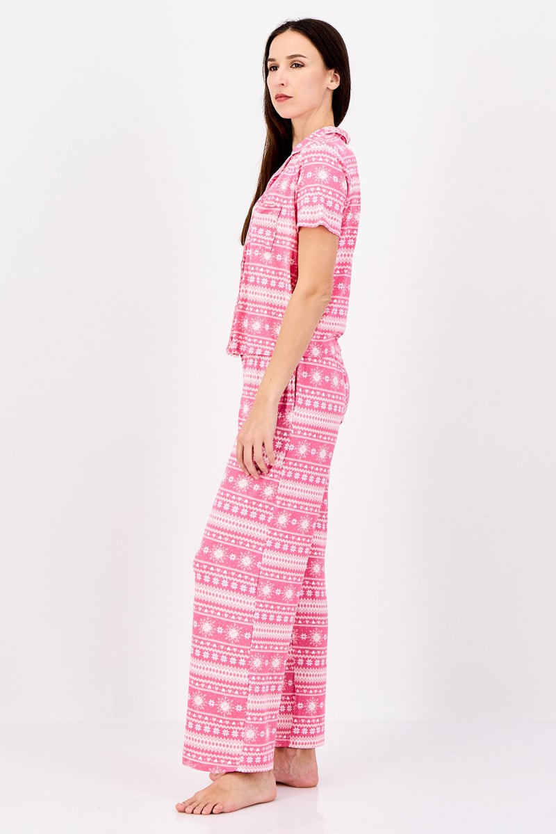 Kensie Women 2 Pieces Allover Print Sleepwear Pyjama Top And Bottom Set, Multicolor - Image 3